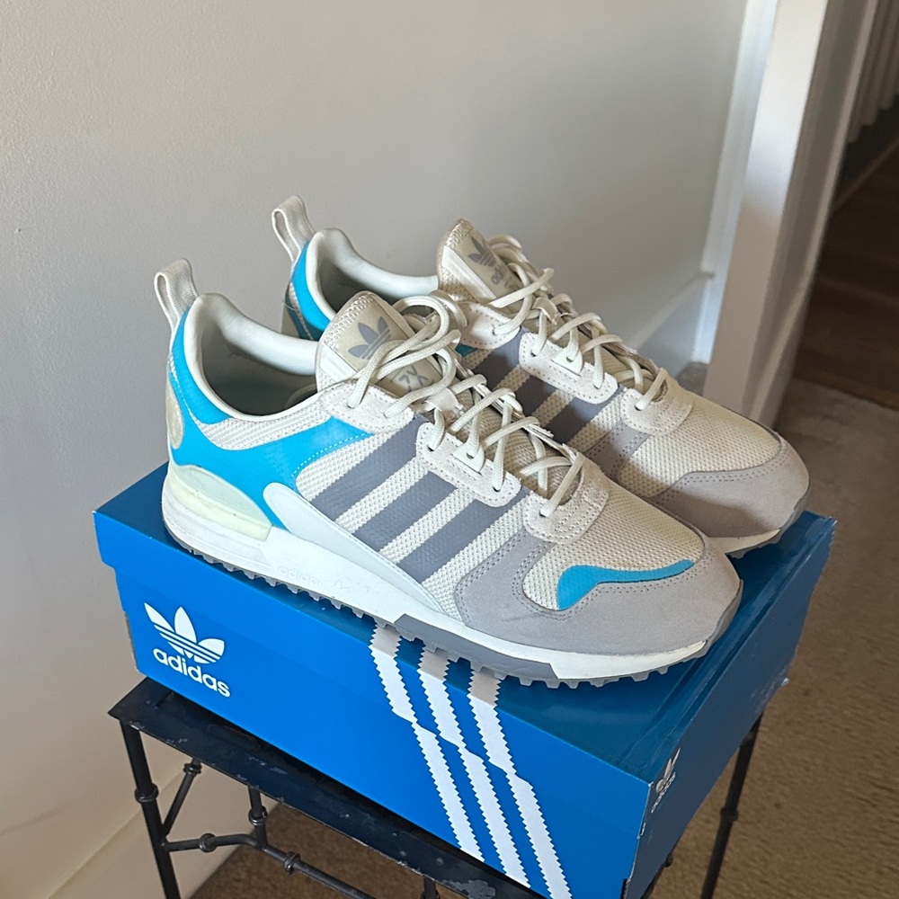 Adidas Beige and Blue Sneakers